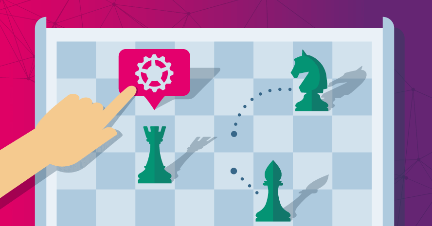 finger pointing to a chess board, strategizing the best devops strategy for testers. 