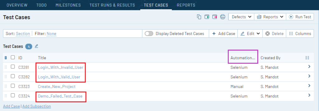 Update results back to test cases in TestRail 