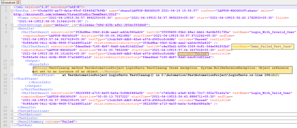 Sample XML test result file