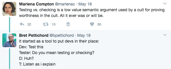 checking vs testing tweets