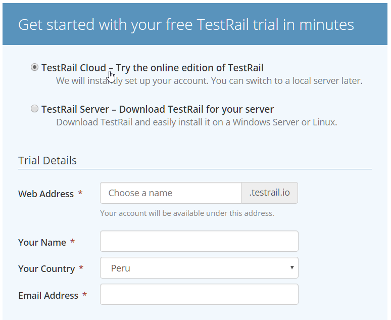 TestRail Free Trial Form