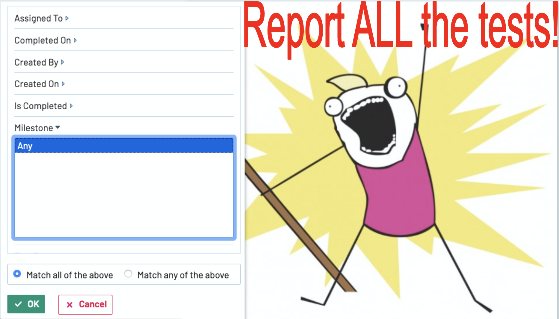TestRail report filter